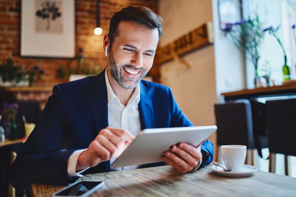 Business man using Frontsteps app